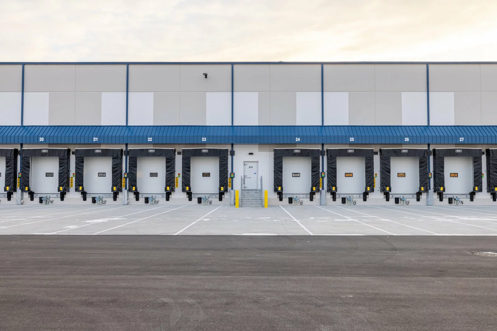 Exterior Cold Summit Distribution bays, photo taken at sunset.