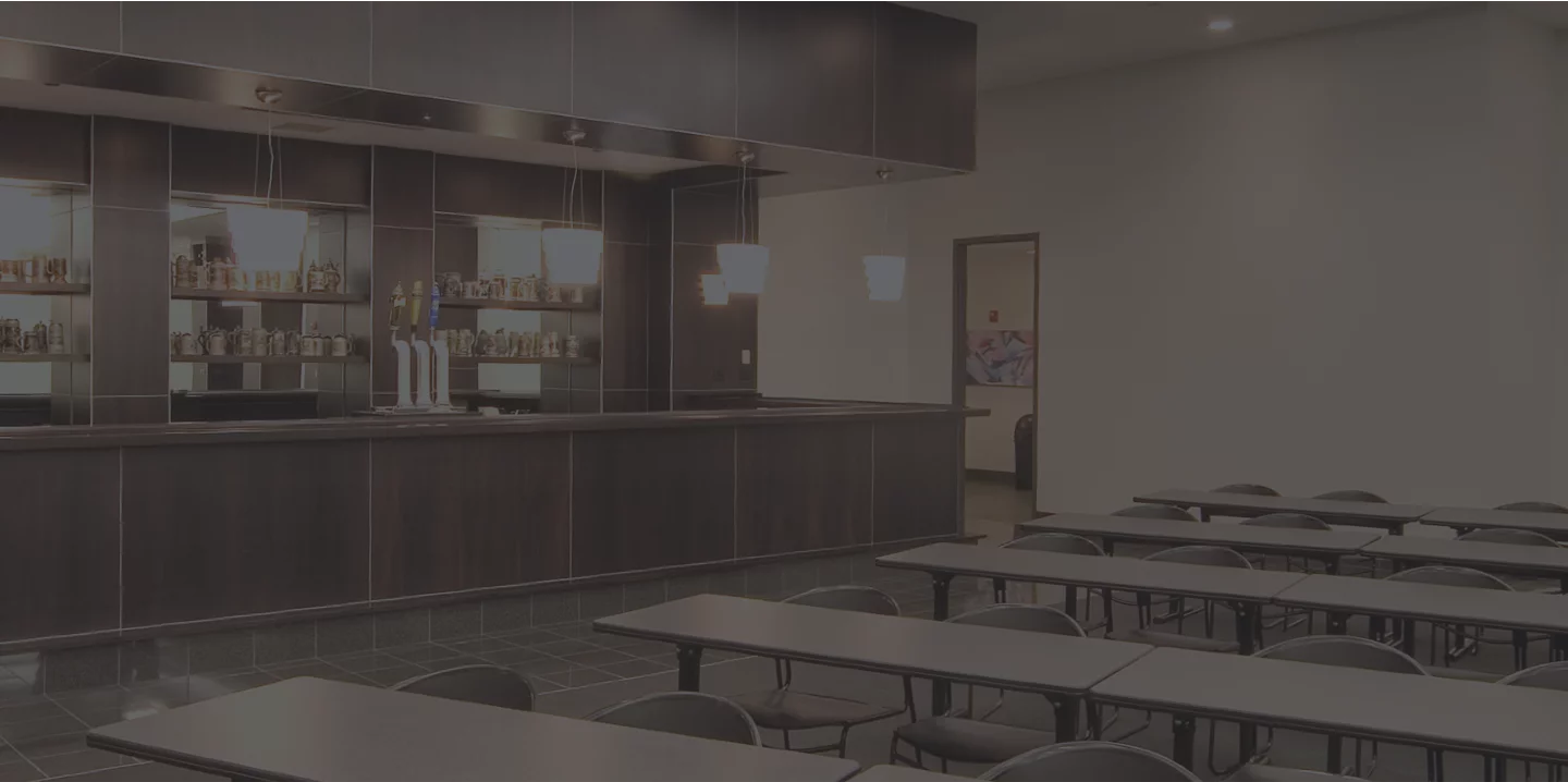 Interior Food Processing Facility, employee break room/kitchen, dining tables, full bar.